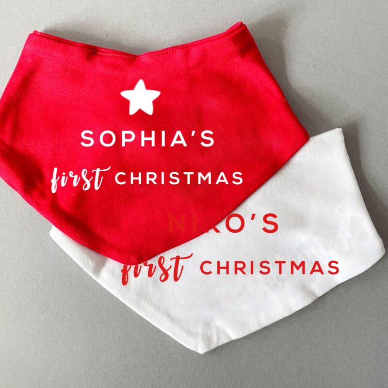 customized bandana bibs for baby's first christmas